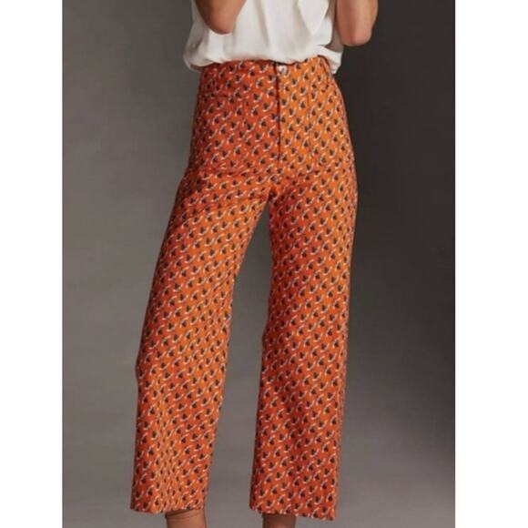 Maeve Pants - Maeve Anthropologie Colette Pants Sarah Gordon Bee Print Orange Wide Leg Size 0